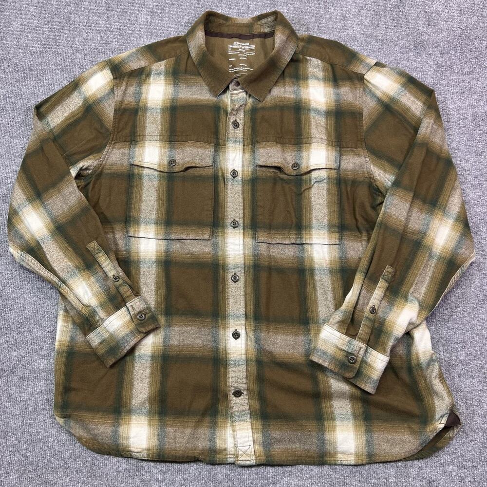 REI Cooperative Shirt Men 2XL Green Brown Plaid Flannel Button Front Long Sleeve